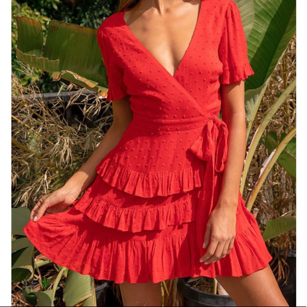 Lulu’s Dot Tiered Wrap Mini Dress